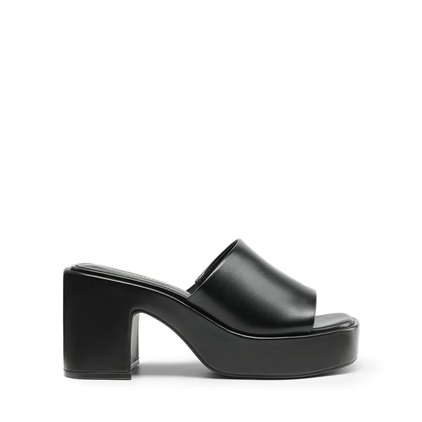 Slip On Chunky Platform Slide Sandals - BLACK-PU - 1