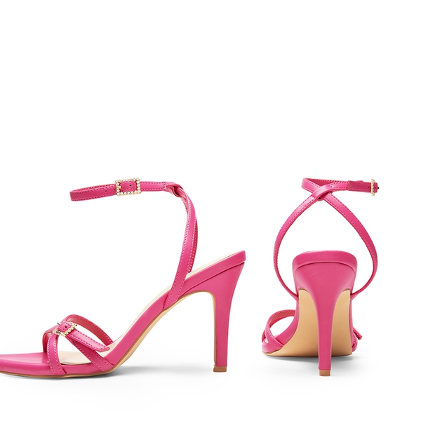Criss-Cross Strap Stiletto Heel Sandals - HOT PINK-PU - 4