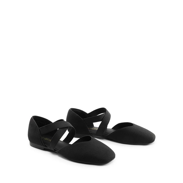Sustainable Criss Cross Knit Ballet Flats - BLACK-ECO - 4