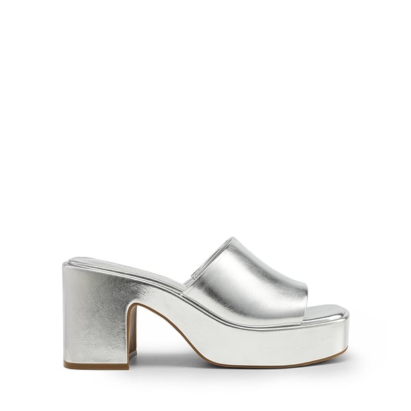Slip On Chunky Platform Slide Sandals - SILVER-PU - 1