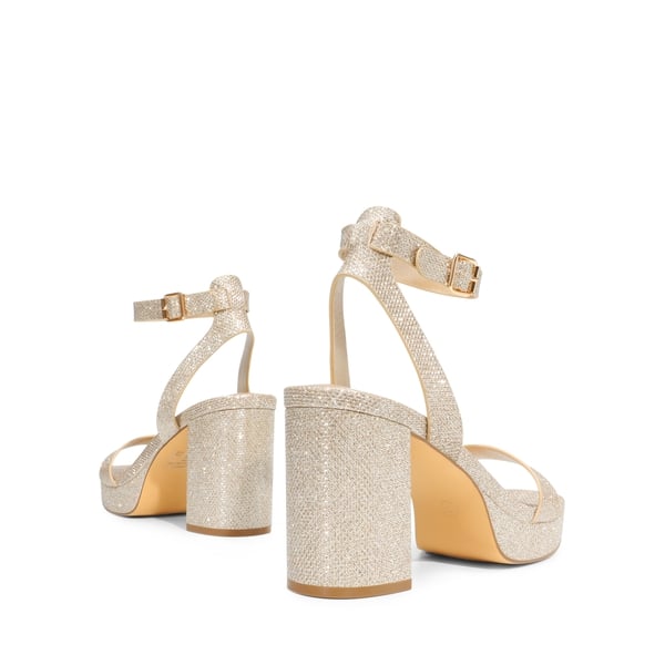 Platform Ankle Strap Chunky Heel Sandals - GOLD-GLITTER - 2