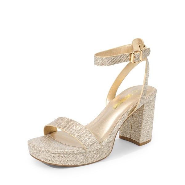 Platform Ankle Strap Chunky Heel Sandals - GOLD-GLITTER -  0