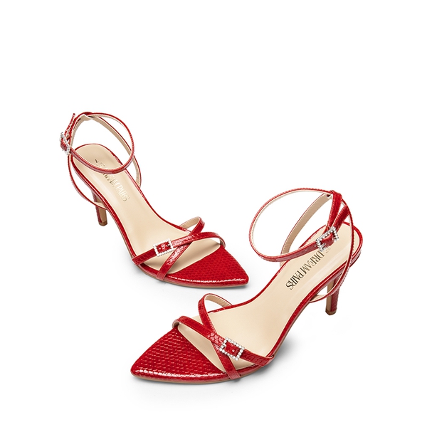 Criss-Cross Strap Stiletto Heel Sandals - RED-PAT - 5