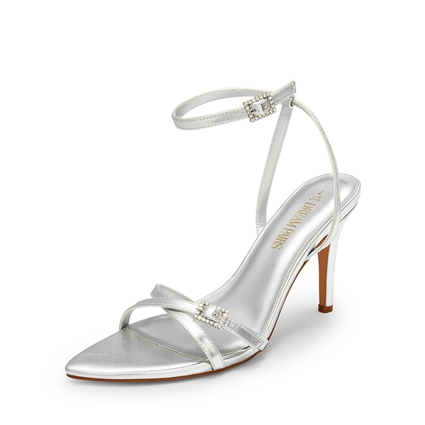 Criss-Cross Strap Stiletto Heel Sandals - SILVER-PU -  0
