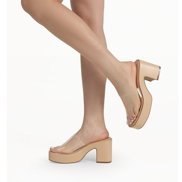 Slip On Chunky Platform Slide Sandals - NUDE-CLEAR - 5