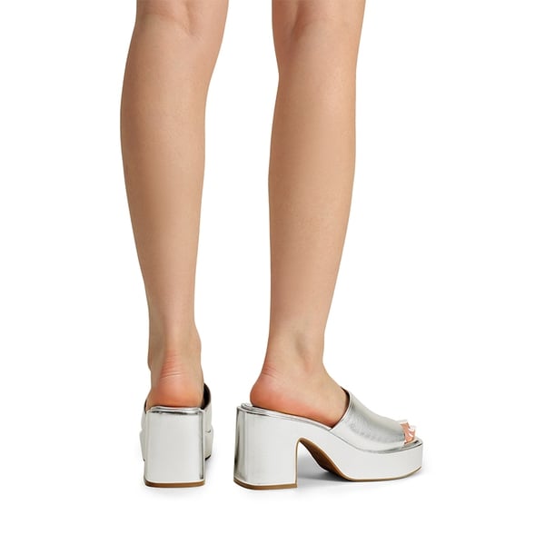 Slip On Chunky Platform Slide Sandals - SILVER-PU - 6