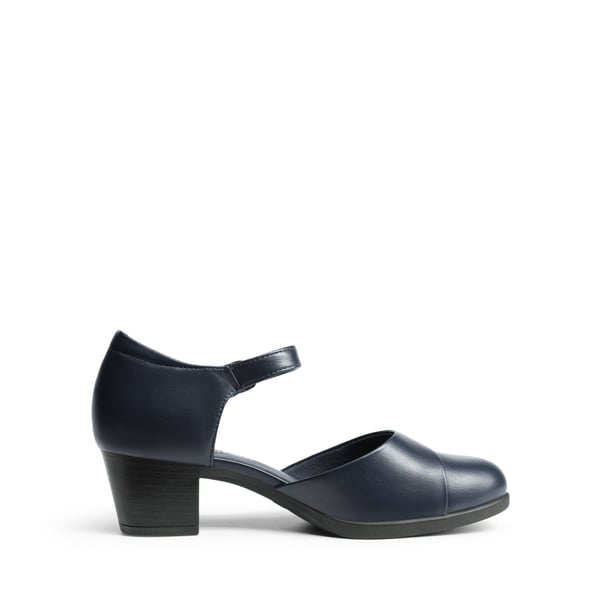 Comfortable Strap Low Block Heel Pumps - NAVY - 1