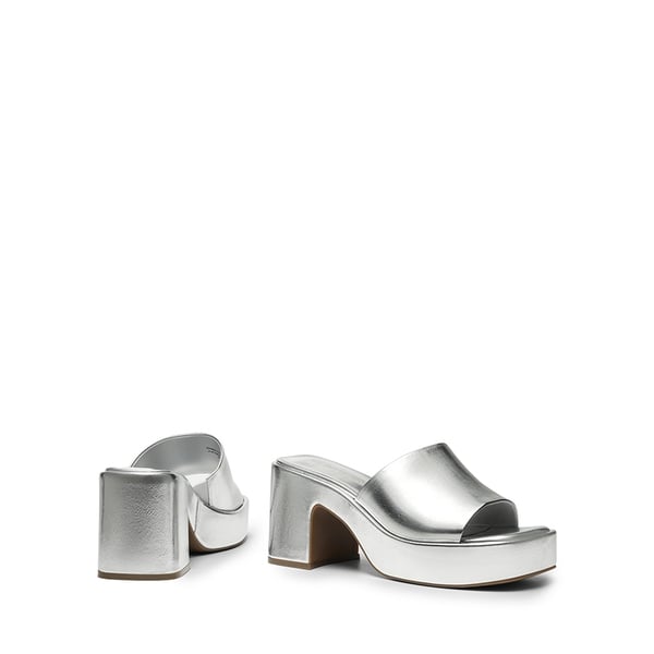 Slip On Chunky Platform Slide Sandals - SILVER-PU - 3