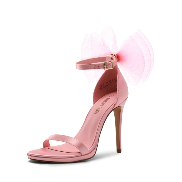 Silky Bow High Stiletto Heel Sandals - PINK -  0