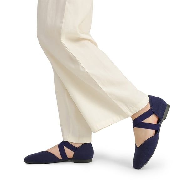 Sustainable Criss Cross Knit Ballet Flats - NAVY-ECO - 5