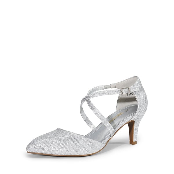 Pointed Toe Kitten Heel Dress Pumps - SILVER-GLITTER -  0