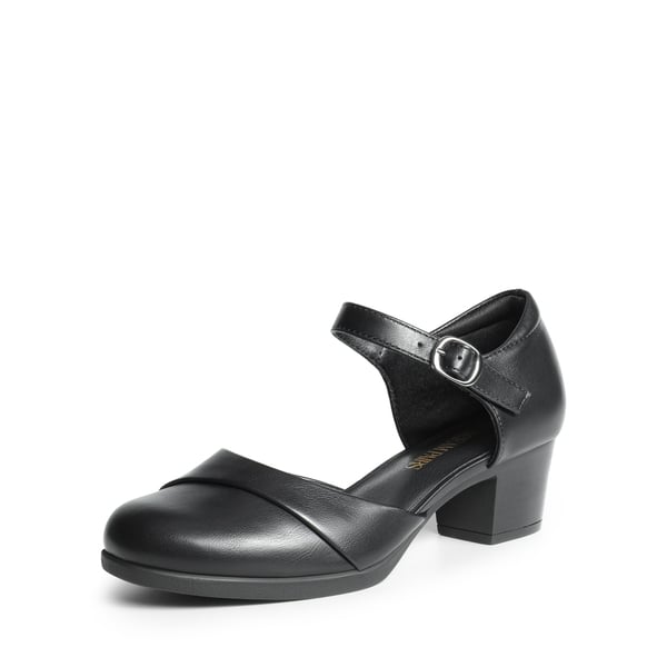 Comfortable Strap Low Block Heel Pumps - BLACK -  0