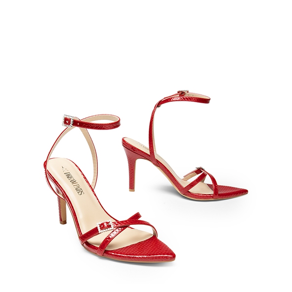 Criss-Cross Strap Stiletto Heel Sandals - RED-PAT - 6