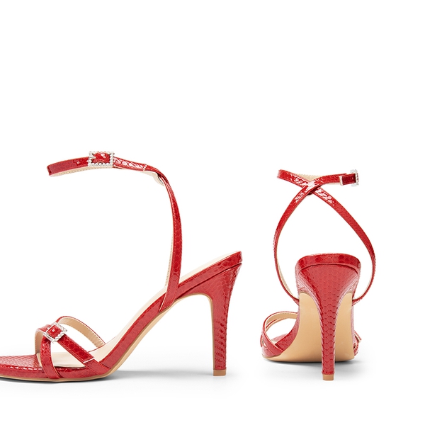 Criss-Cross Strap Stiletto Heel Sandals - RED-PAT - 4