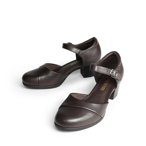 Comfortable Strap Low Block Heel Pumps - BROWN - 2