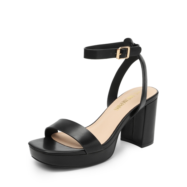 Platform Ankle Strap Chunky Heel Sandals - BLACK-PU -  0