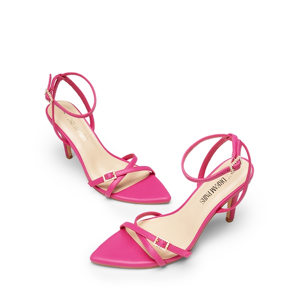 Criss-Cross Strap Stiletto Heel Sandals - HOT PINK-PU - 5