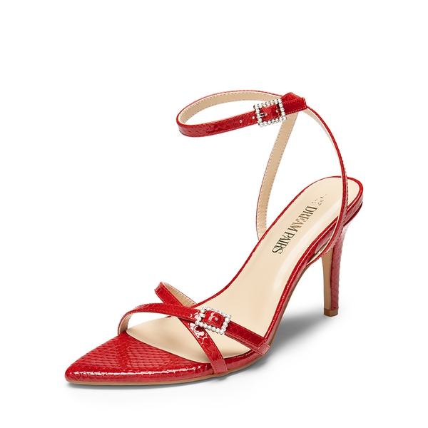 Criss-Cross Strap Stiletto Heel Sandals - RED-PAT -  0
