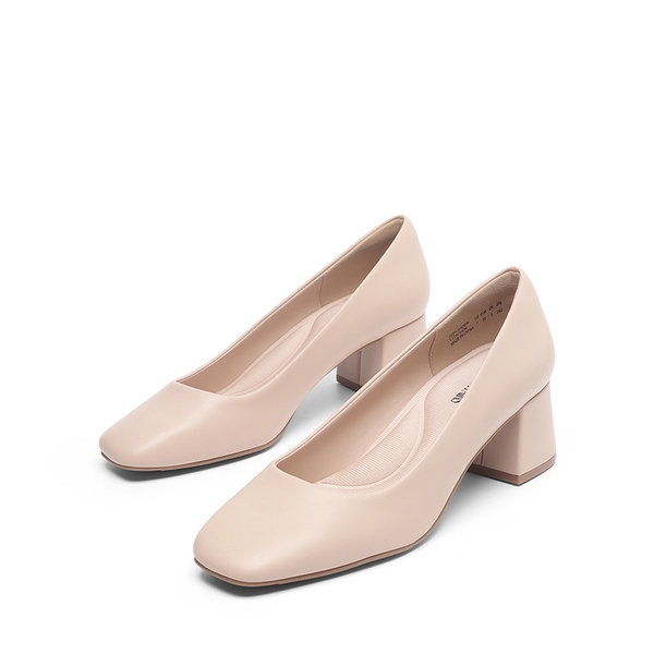 Square Toe Low Chunky Pumps  - NUDE - 2