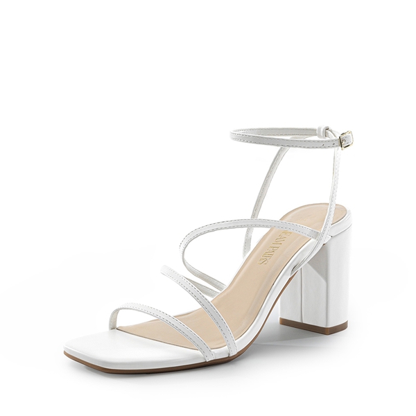 Strappy Chunky Heel Sandals - WHITE -  0