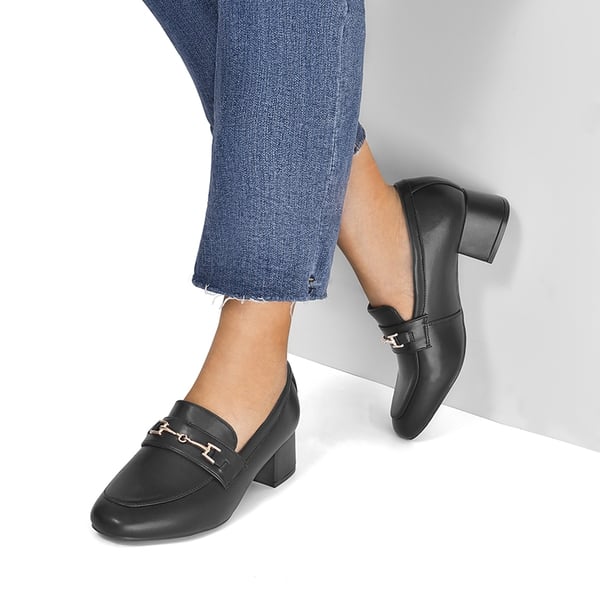 Horse Bit Detail Chunky Loafers - BLACK - 4