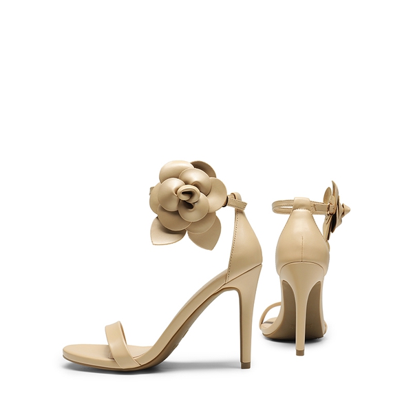 Floral Stiletto Heel Sandals - NUDE-PU - 7