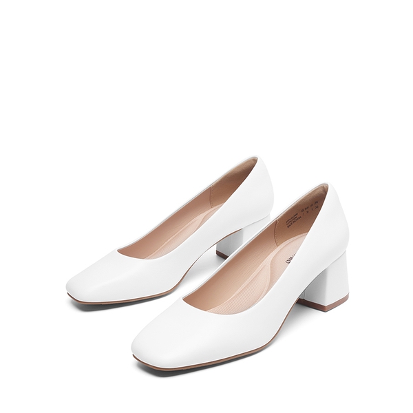 Square Toe Low Chunky Pumps  - WHITE - 2