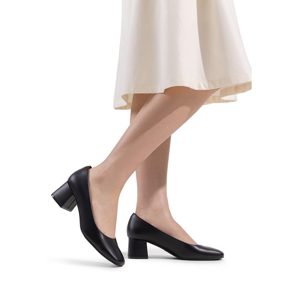 Square Toe Low Chunky Pumps  - BLACK - 5
