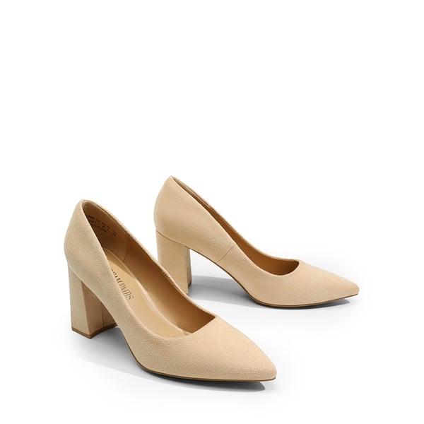Pointed Closed-Toe Block Heel Pumps - NUDE-SUEDE - 2