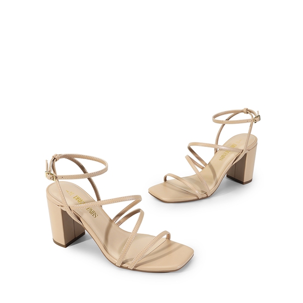 Strappy Chunky Heel Sandals - NUDE - 3