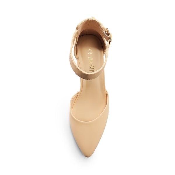 Pointed Toe Chunky Mid Heel Pumps - NUDE-NUBUCK - 3