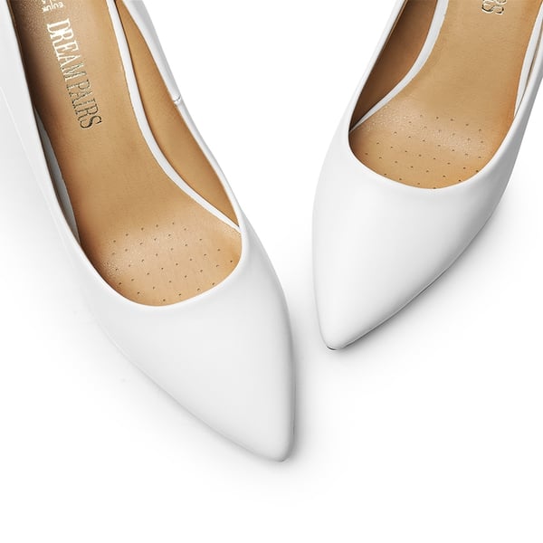 Pointed Closed-Toe Block Heel Pumps - WHITE - 4