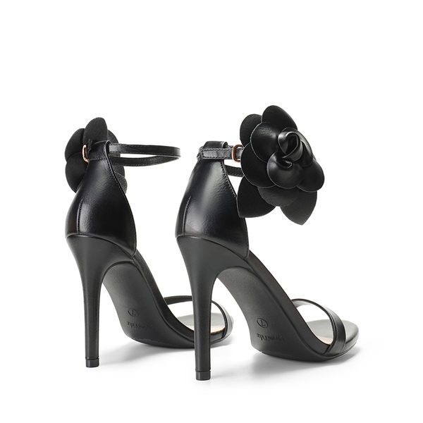 Floral Stiletto Heel Sandals - BLACK-PU - 6