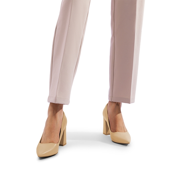 Pointed Closed-Toe Block Heel Pumps - NUDE - 5