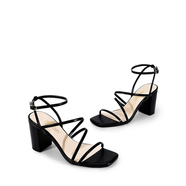 Strappy Chunky Heel Sandals - BLACK - 3
