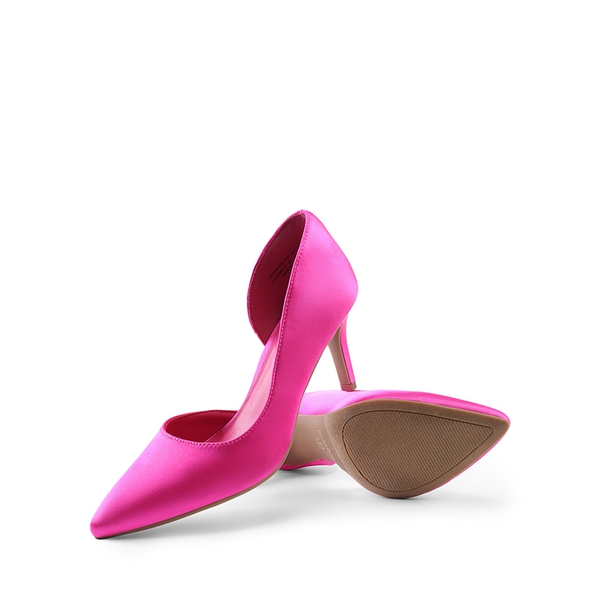 Pointed Toe Stiletto D'Orsay Pumps - HOT PINK-SATIN - 4
