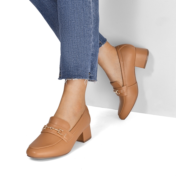 Horse Bit Detail Chunky Loafers - TAN - 4