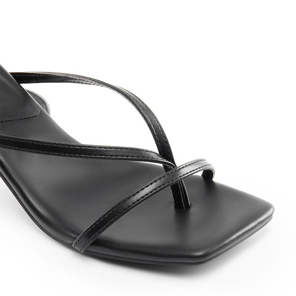 Square Toe Strappy Kitten Heels - BLACK-PU - 6