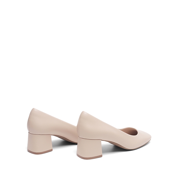 Square Toe Low Chunky Pumps  - NUDE - 3
