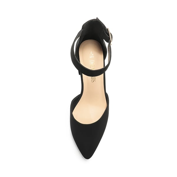 Pointed Toe Chunky Mid Heel Pumps - BLACK-NUBUCK - 3