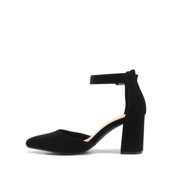 Pointed Toe Chunky Mid Heel Pumps - BLACK-NUBUCK - 2