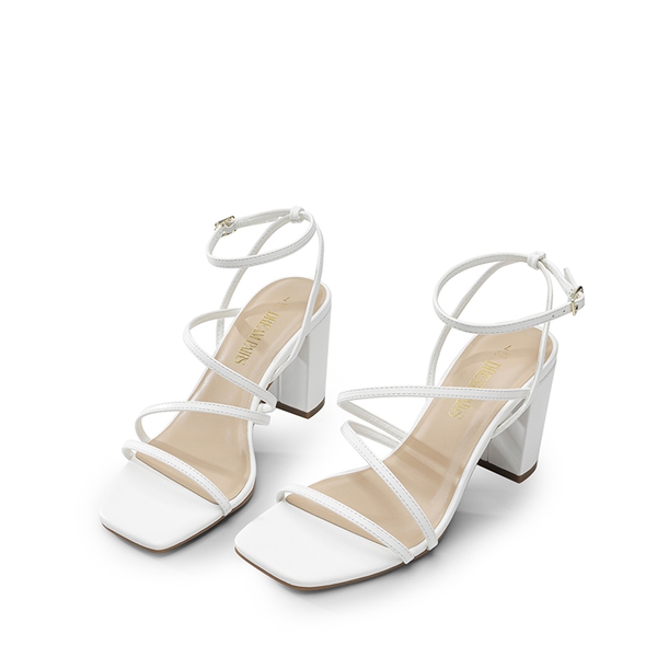 Strappy Chunky Heel Sandals - WHITE - 4