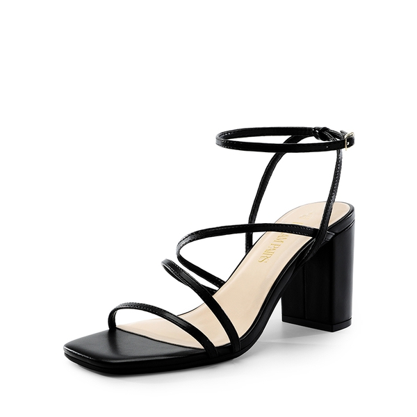 Strappy Chunky Heel Sandals - BLACK -  0