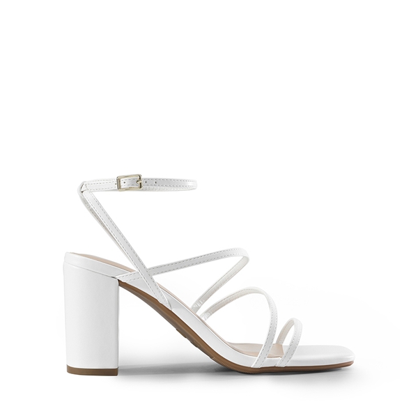 Strappy Chunky Heel Sandals - WHITE - 1