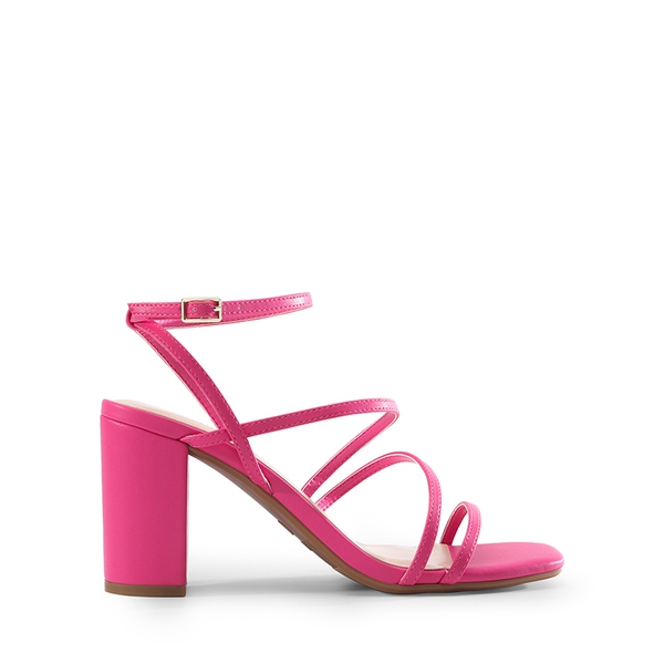 Strappy Chunky Heel Sandals - HOT PINK - 1