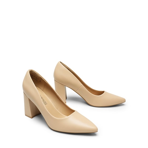 Pointed Closed-Toe Block Heel Pumps - NUDE - 2