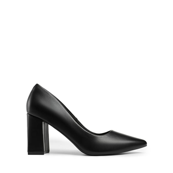 Pointed Closed-Toe Block Heel Pumps - BLACK - 1