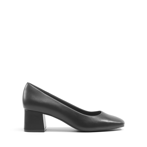 Square Toe Low Chunky Pumps  - BLACK - 1