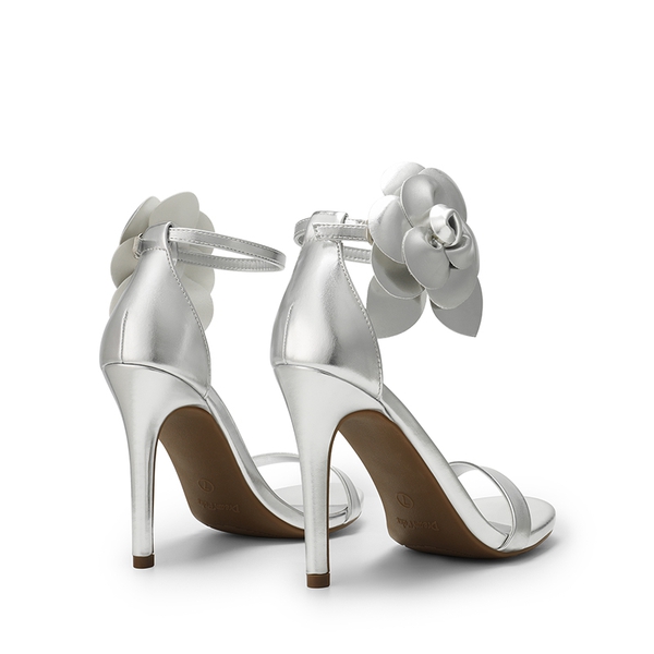 Floral Stiletto Heel Sandals - SILVER-PU - 6