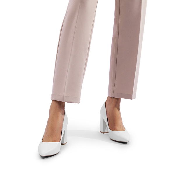 Pointed Closed-Toe Block Heel Pumps - WHITE - 6